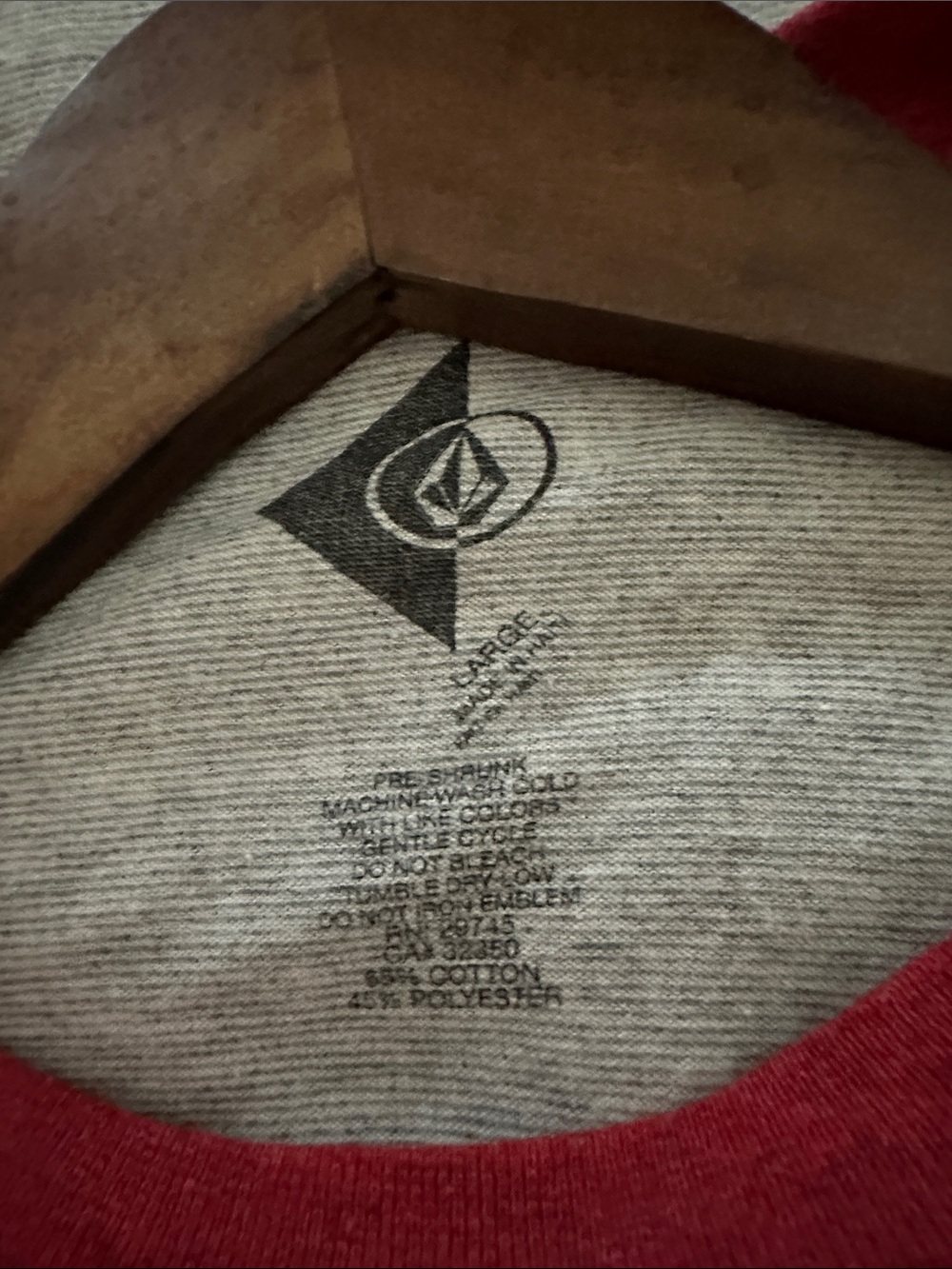 Volcom Grey & Red Raglan Logo Tee - Picture 2 of 3
